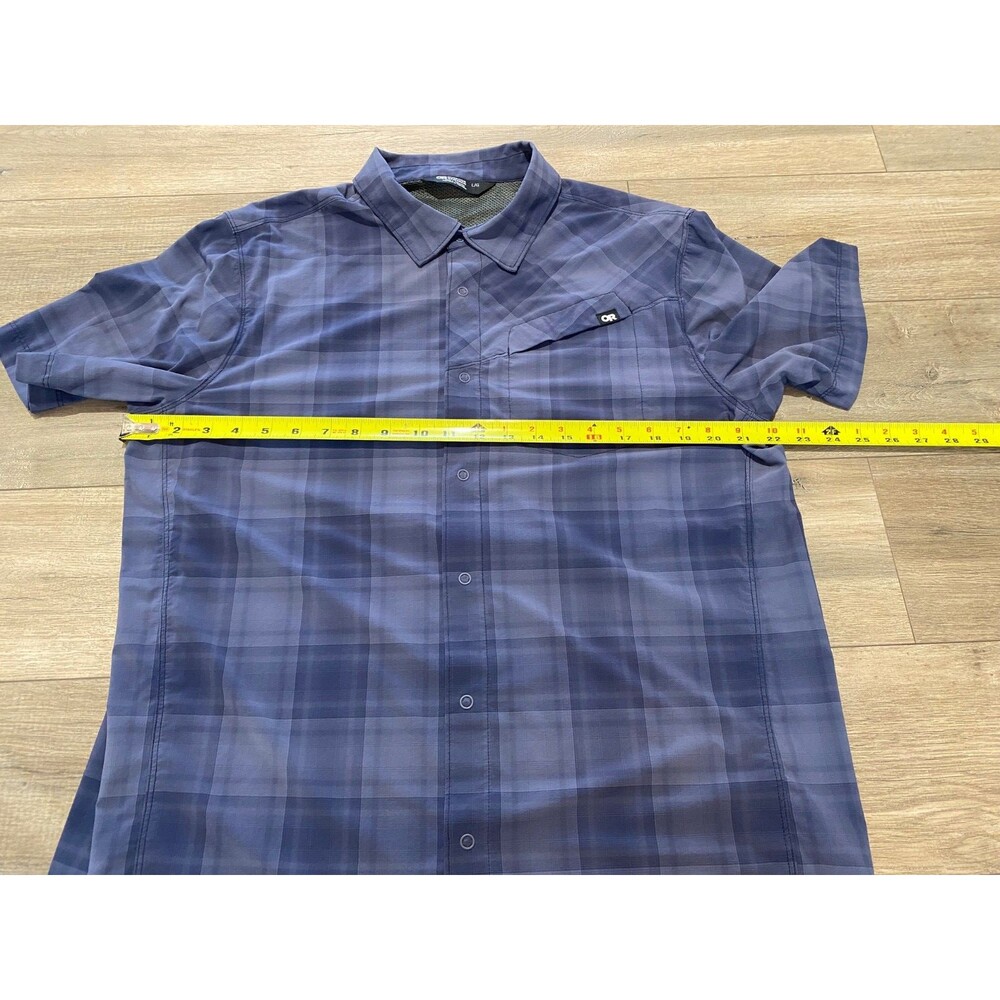 Outdoor Research Astroman Mens L Blue Plaid Sun Shirt Hiking Short Sleeve Light - Picture 5 of 8
